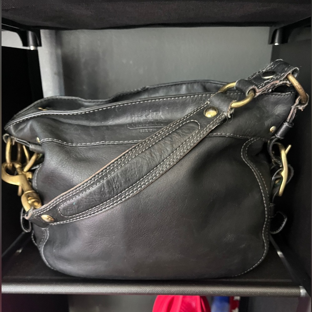 Coach Black Leather Shoulder Bag with Gold Brass Hardware